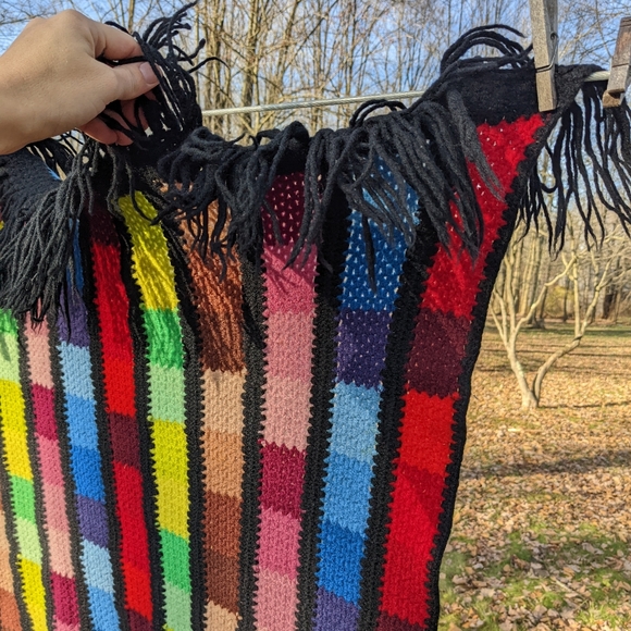 HANDMADE Bright Colorful Rainbow Patch Crochet Knitted Afghan throw blanket - Picture 6 of 6